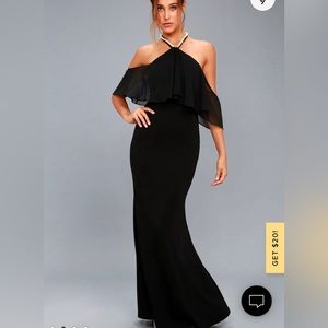 Lulus Black Pearl Off -The -Shoulder Maxi Dress, Size XS
